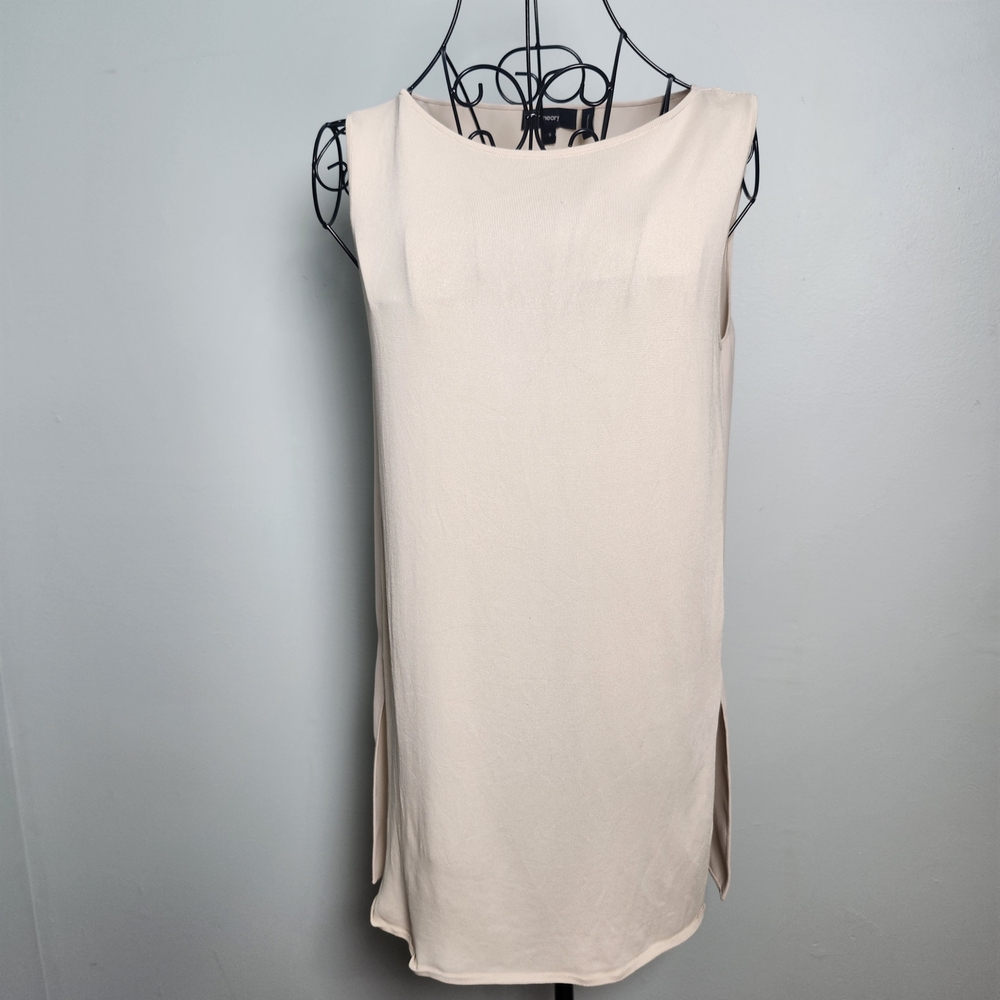Theory Sleeveless Tunic Top Ivory Minimalist Side Slit Blouse Size S